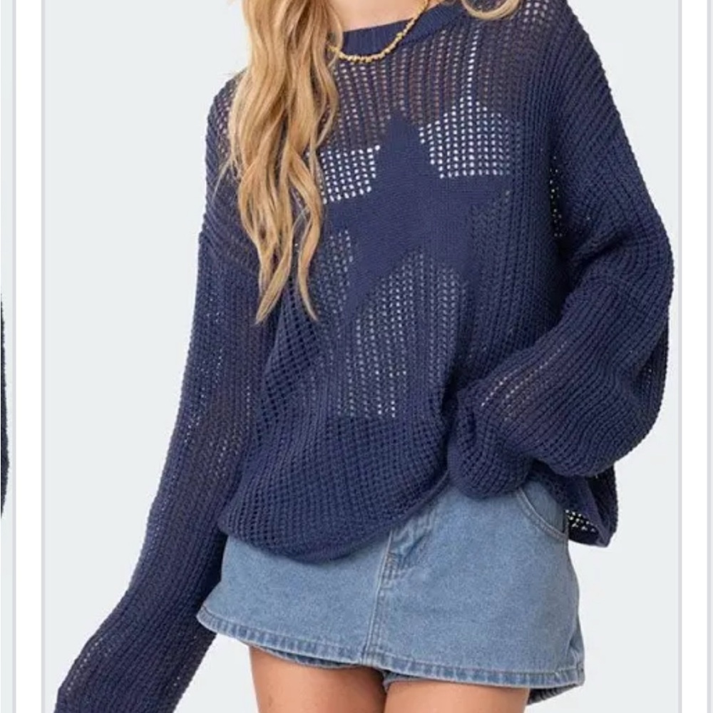 EDIKTED Navy Blue Star Knit Sweater